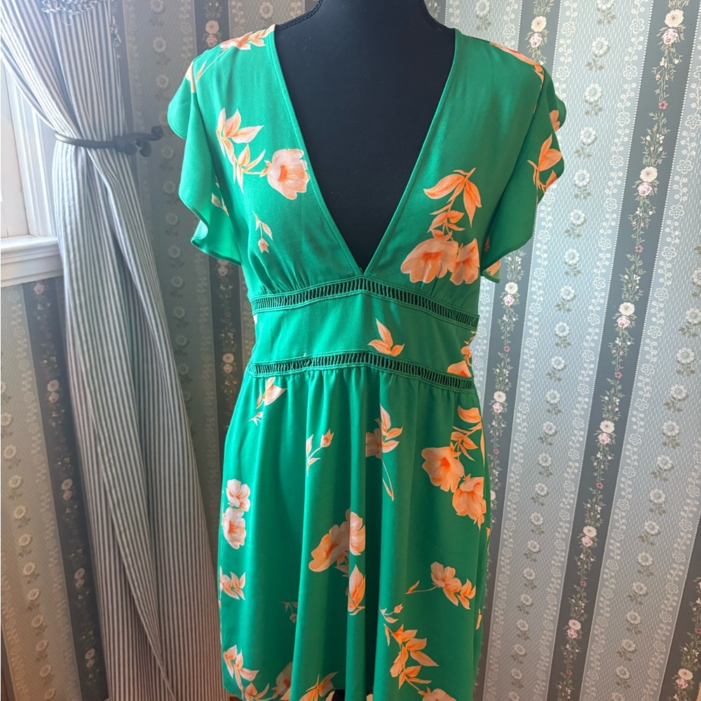 Leith Emerald Green and Orange Mini Dress